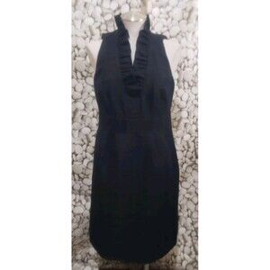 Ann Taylor Dress Womens Size 6 Ruffle V Neck Black Size Zip Lined Classic
